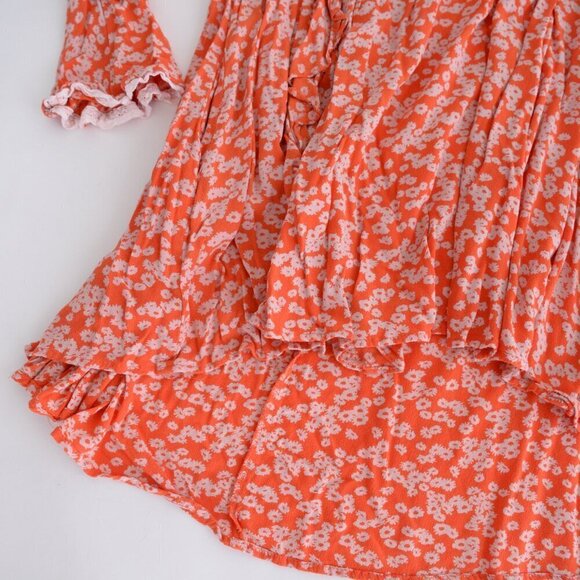 Free People  Like You Best Orange Flora Long Sleeve Mini Dress M - Picture 6 of 12